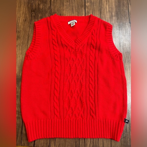 Kitestrings Hartstrings Sweater Vest Cable Knit Red Pullover Cotton Size 12/14 - Picture 1 of 3